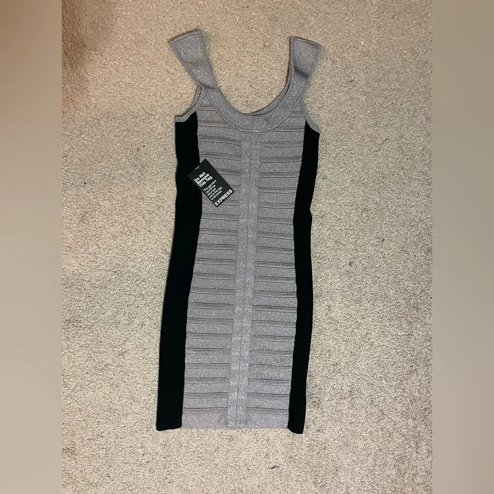 Express Shimmery Grey and black Body-con mini dress size x small‎ NWT